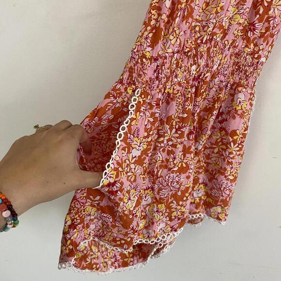 POUPETTE ST. BARTH Beth orange pink floral halter romper - Picture 6 of 8